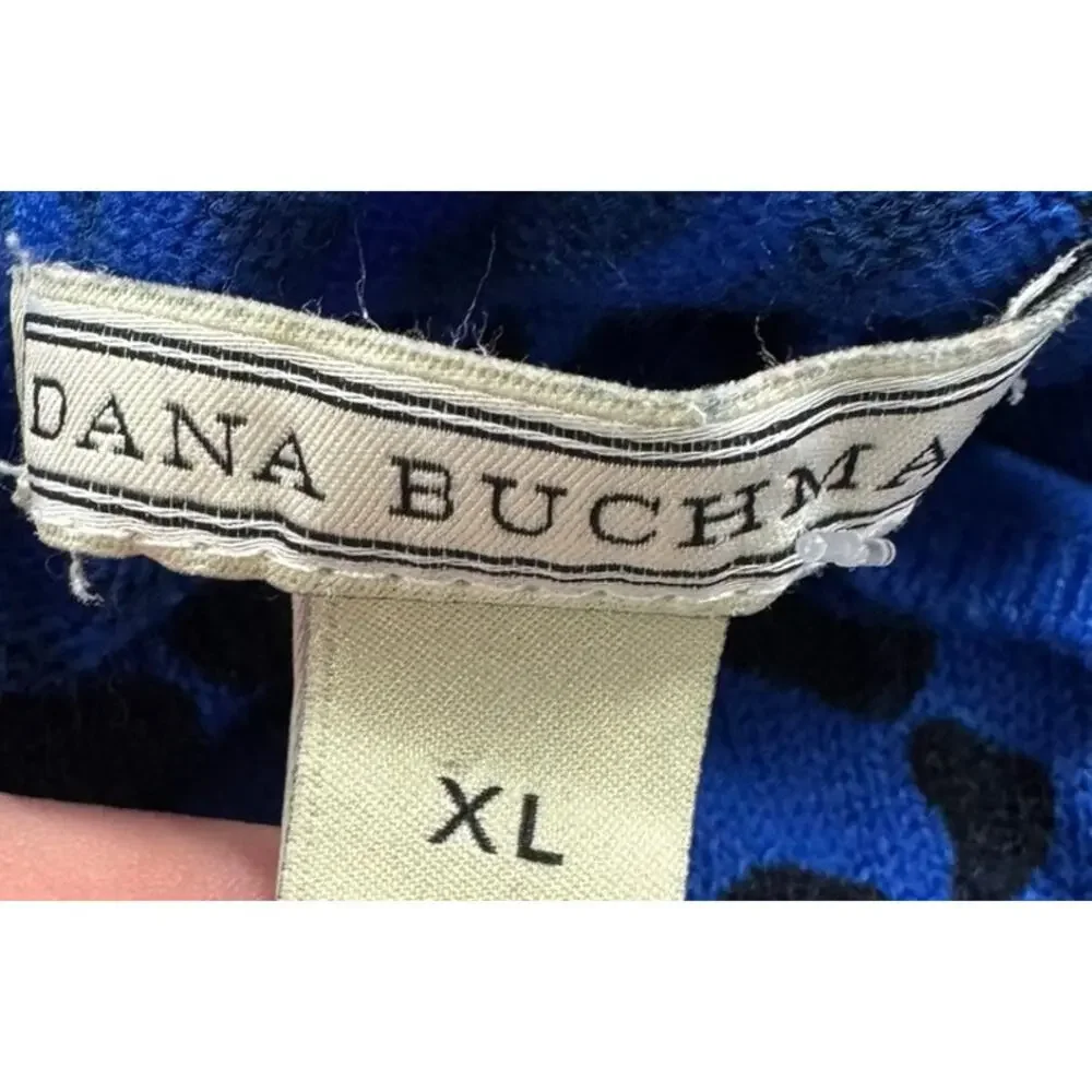 Dana Buchman XL Blue Black Leopard Print 3/4 Sleeve V Neck Acrylic Sweater